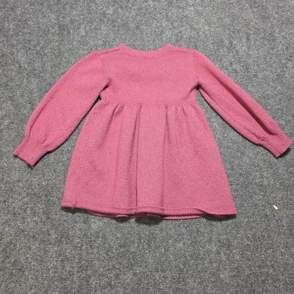 Pink Sparkle Knit Sweater Dress Floral Detail Size 5T